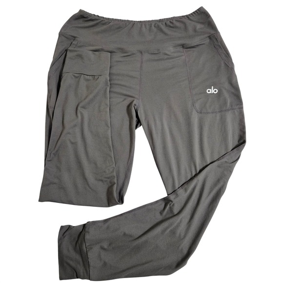 Alo Yoga Charcoal Gray High Rise Jogger Leggings Pockets Athleisure Workout XL - Picture 2 of 9